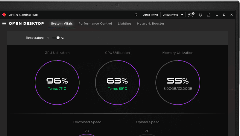 OMEN Gaming Hub-grensesnittskjermbilder