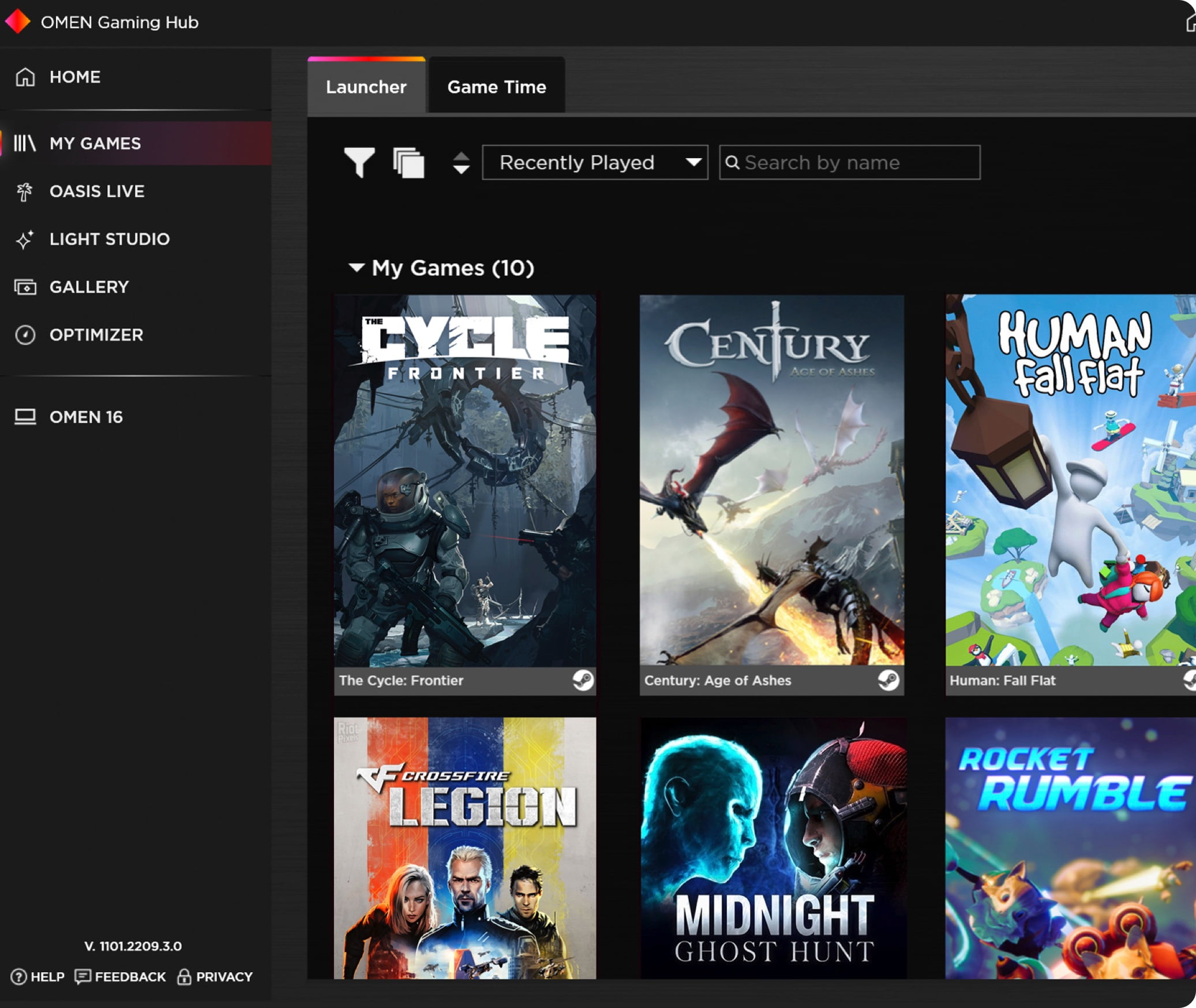 UI des jeux sur OMEN Gaming Hub