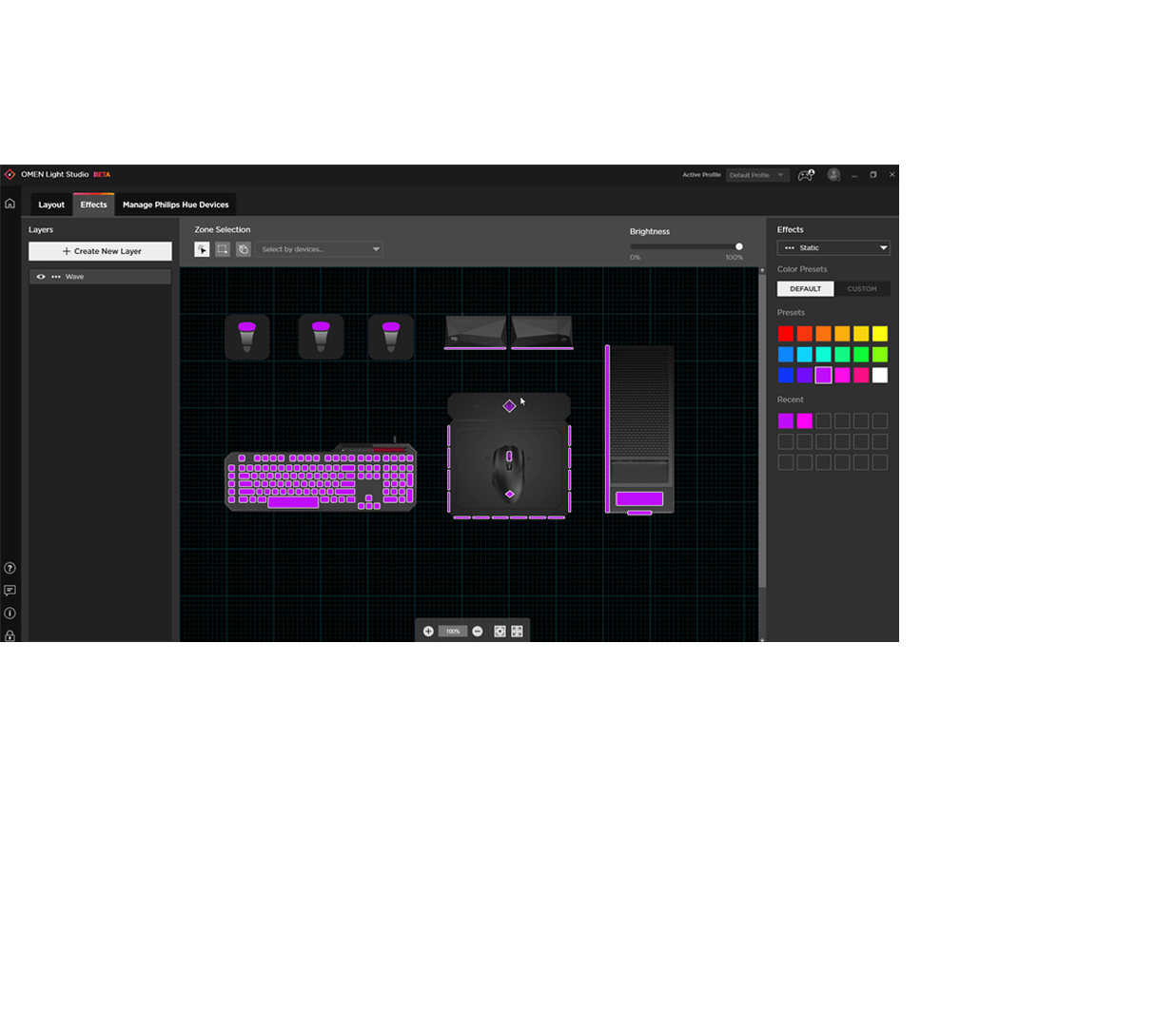 شاشة واجهة مستخدم OMEN Light Studio